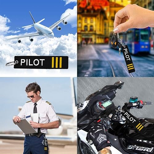 Miniatura 2 de MELIFE Llavero de piloto con llavero, paquete de 3 llaveros de bandera para motocicletas, scooters, autos y regalos (primer oficial), Pilot 3 Strip