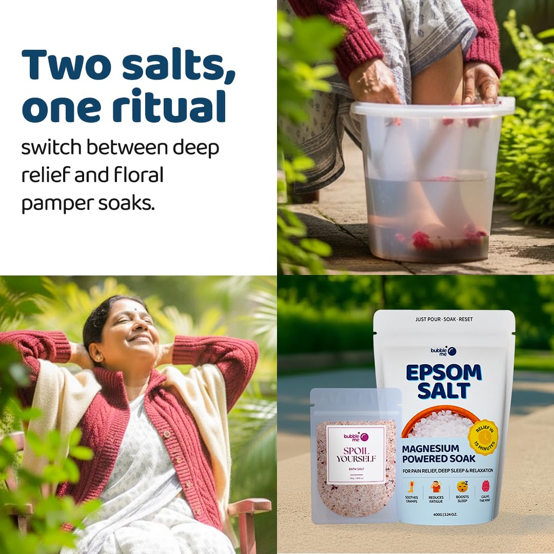 Bubble Me Relax & Recover Combo | Spoil Yourself Bath Salt 100g + Magnesium Powered Epsom Bath Salt 1kg | Aromatherapy & Peppermint Oil | Stress Relief, Muscle Recovery & Better Sleep - Image 5 thumbnail