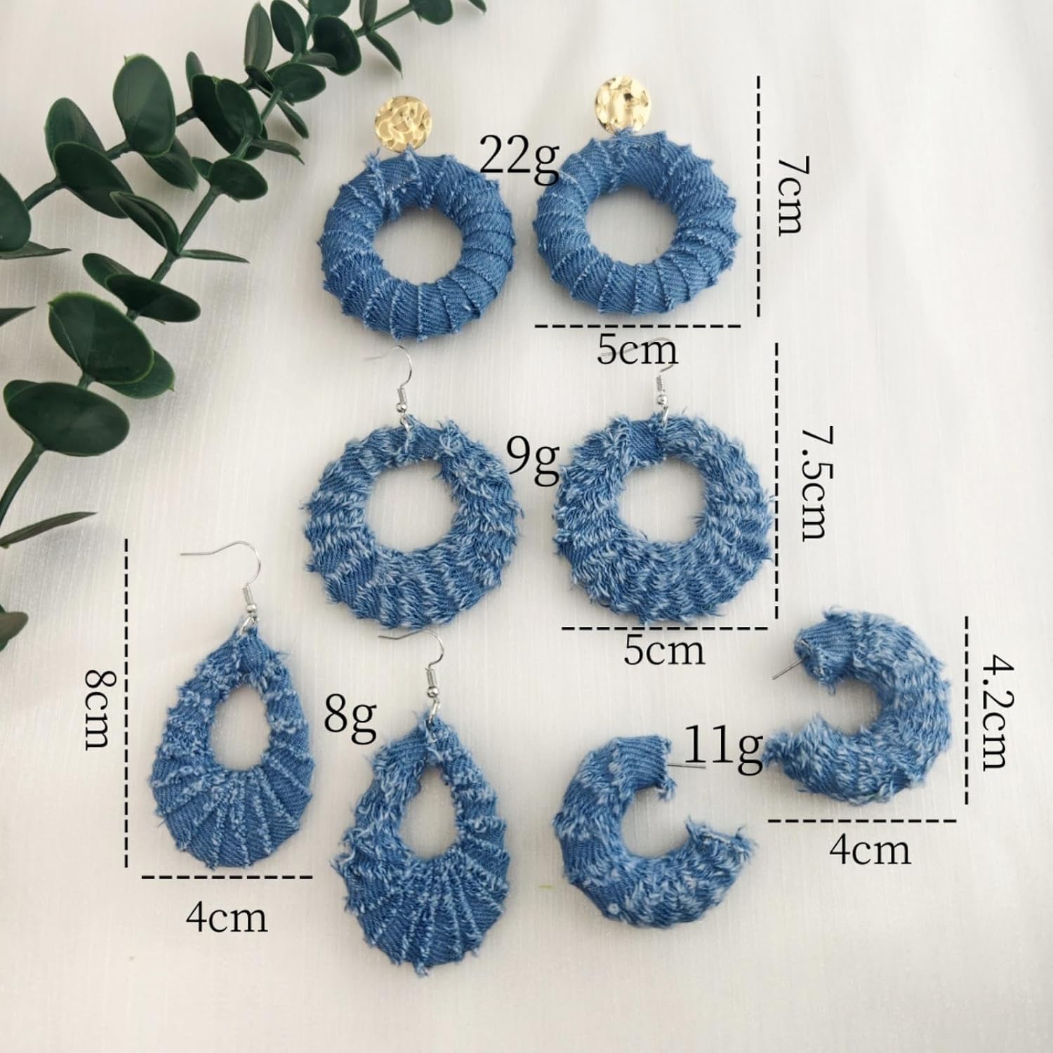 Denim Large Hoop Earrings for Women Bohemian Blue Circle Round Statement Earrings Boho Denim Jewelry - Image 5