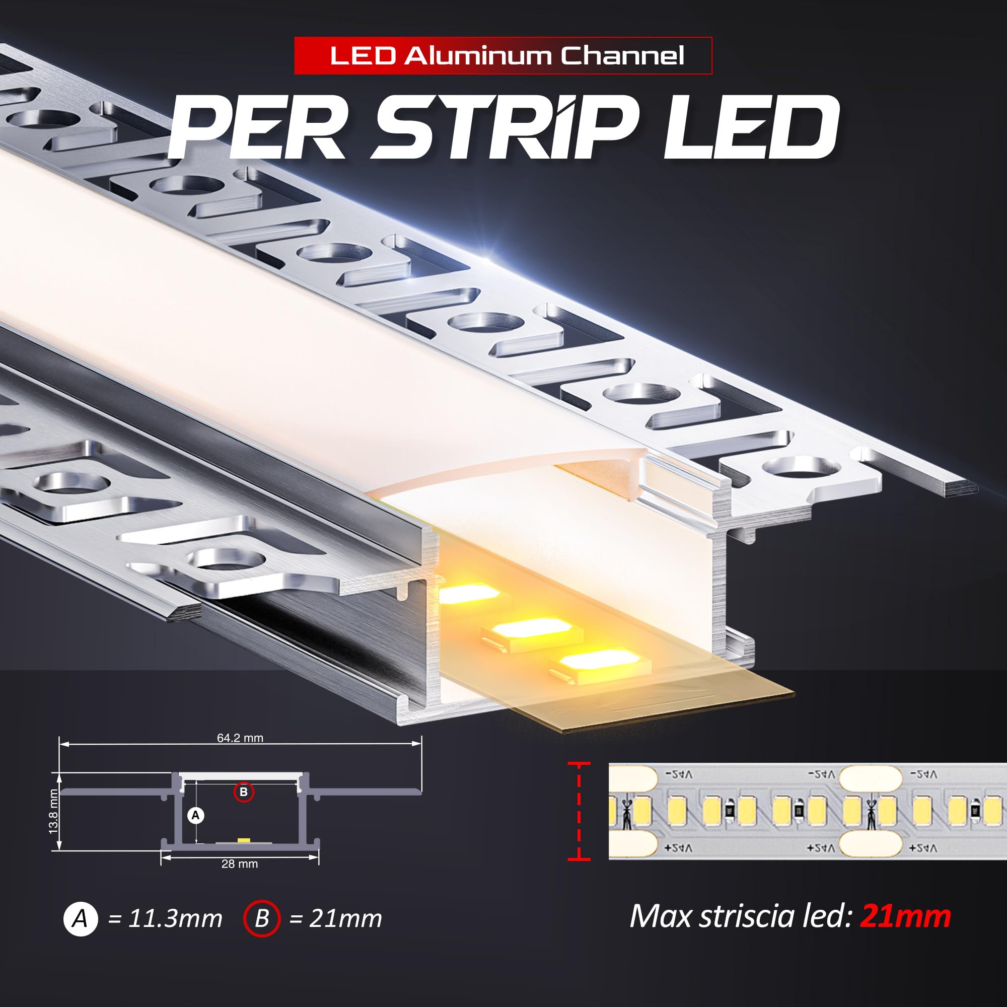 10 x LED Trockenbauprofil 2M, LED Profil für Decken- und Wandmontage,Unterputz Profil mit 10 milchigen Abdeckpaneelen, ideal als Fliesenprofil für Streifenkanal-Diffusoren