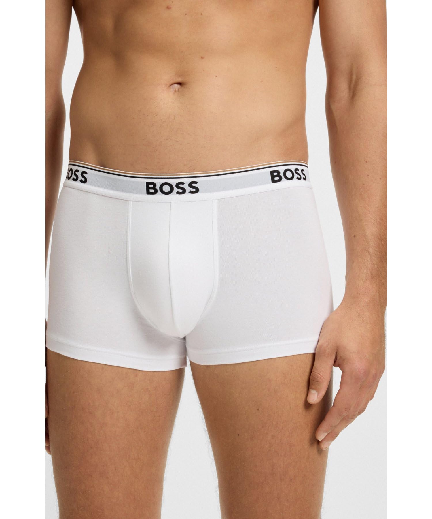 BOSS Męskie bokserki 3P Power 3-pak ściśle przylegających bokserek z bawełny stretchowej z krótkimi nogawkami i paskiem z logo, New - White100, XXL