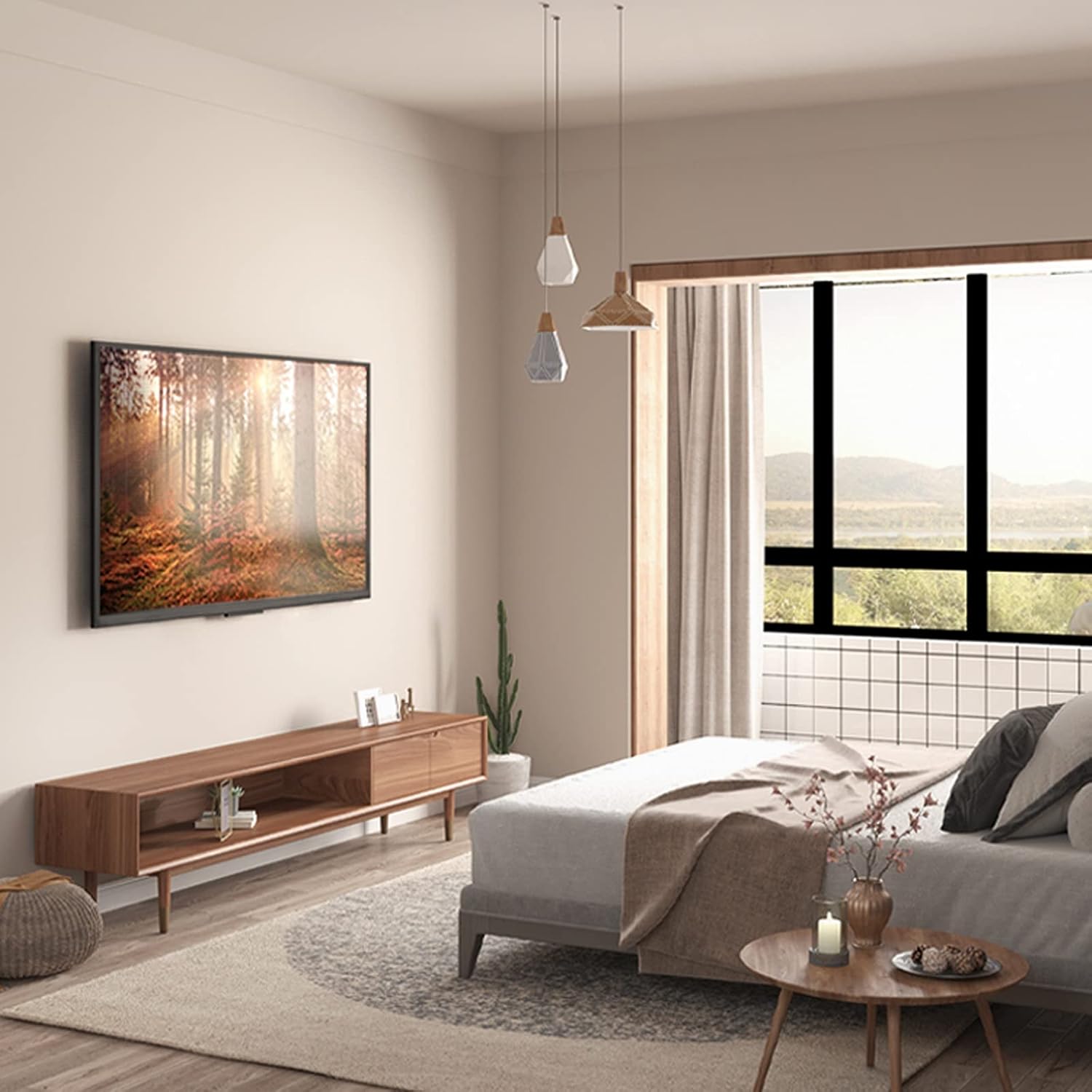 TV Stand Ultra Slim TV Mount Matte Black Large Screen TV Mount for Most 43-90 Inch Flat Screen TVs Low Profile Fixed TV Wall Mount BracketMax 900x600mm Monitor，