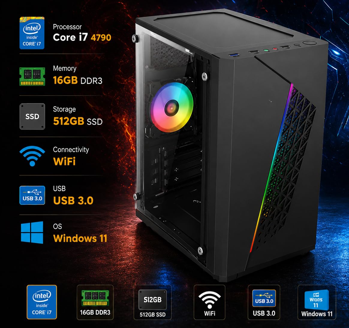 Core i7 Desktop PC | Core i7-4790 | 16GB RAM | 512GB 10X Fast SSD