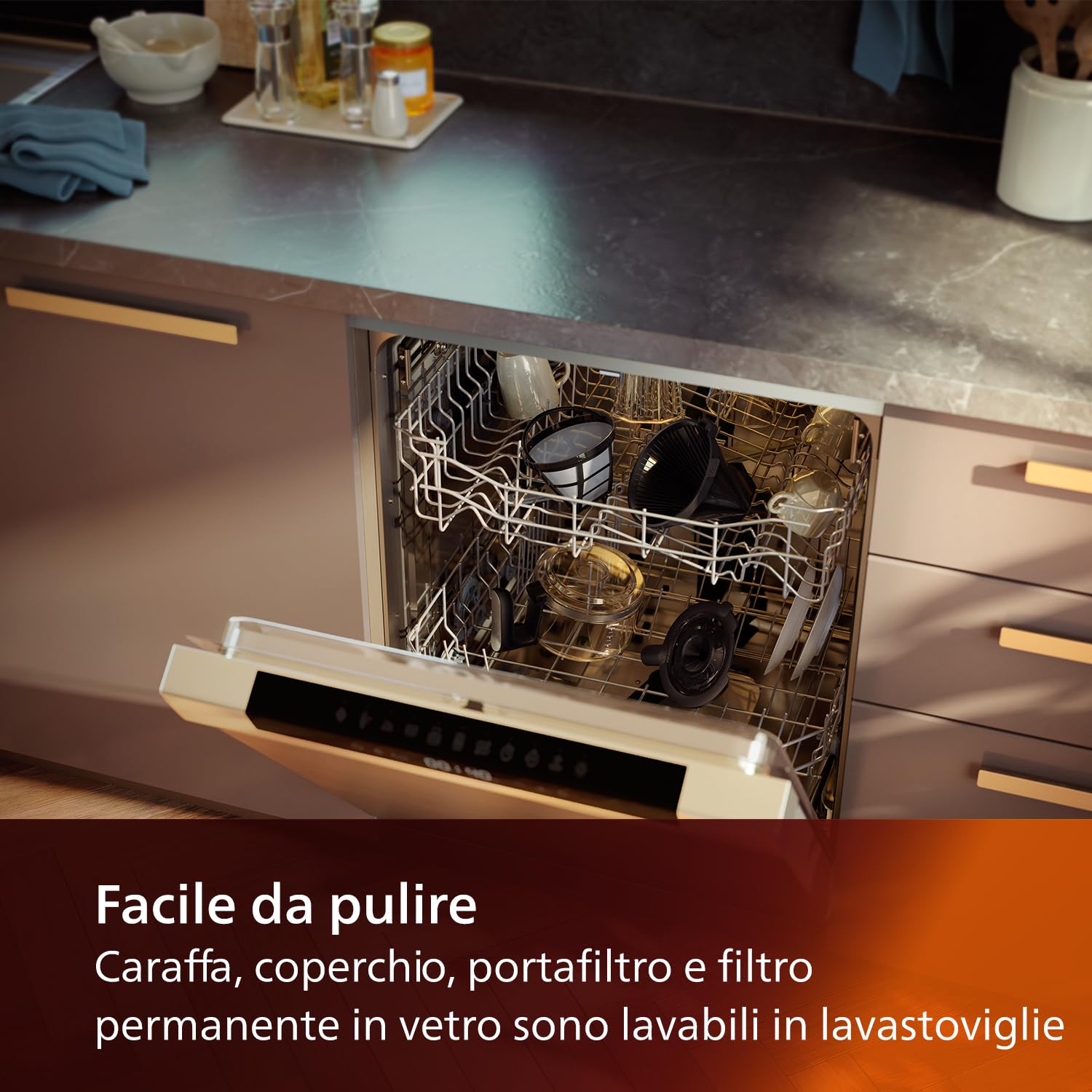 PHILIPS Macchina da Caffè a Filtro All-in-1 - Macinacaffè Conico Integrato per Chicchi Freschi - Prepara in una Caraffa di Vetro da 1,25L o Direttamente in una Tazza (HD7900/50)
