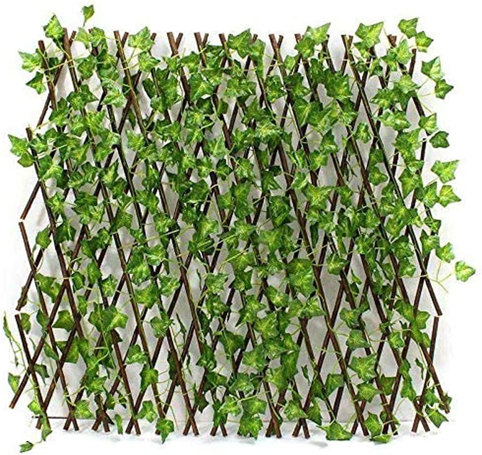 𝐎𝐧𝐞𝐃𝐜𝐨𝐫 Expandable Bamboo Garden Fence with Artificial Green Ivy – Wooden Trellis Privacy Screen for Outdoor & Home Decor, 175x119cm