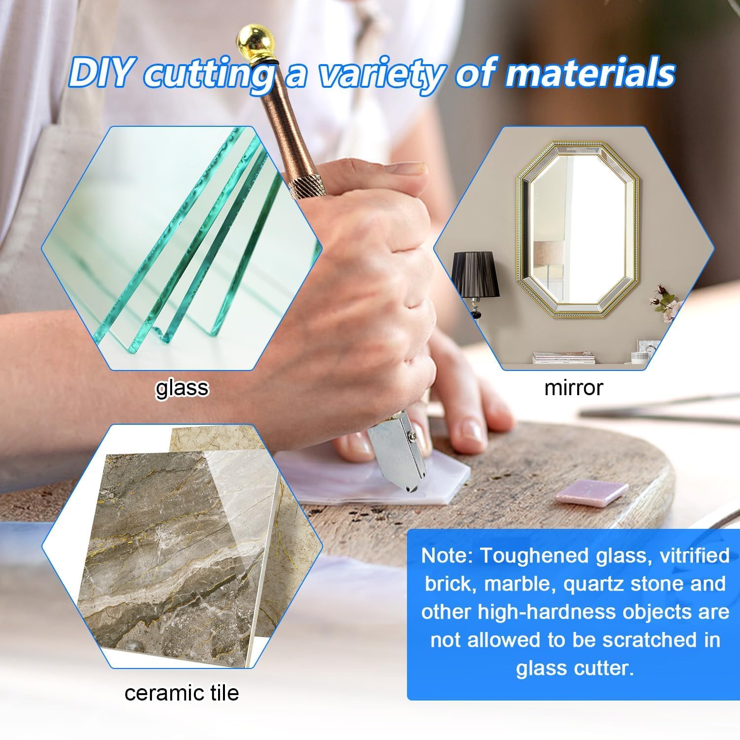6-rädriger Glasschneider Mit Holzgriff – Für Glas, Fliesen & Buntglas | Inkl. 2 Kerben Zum Abbrechen