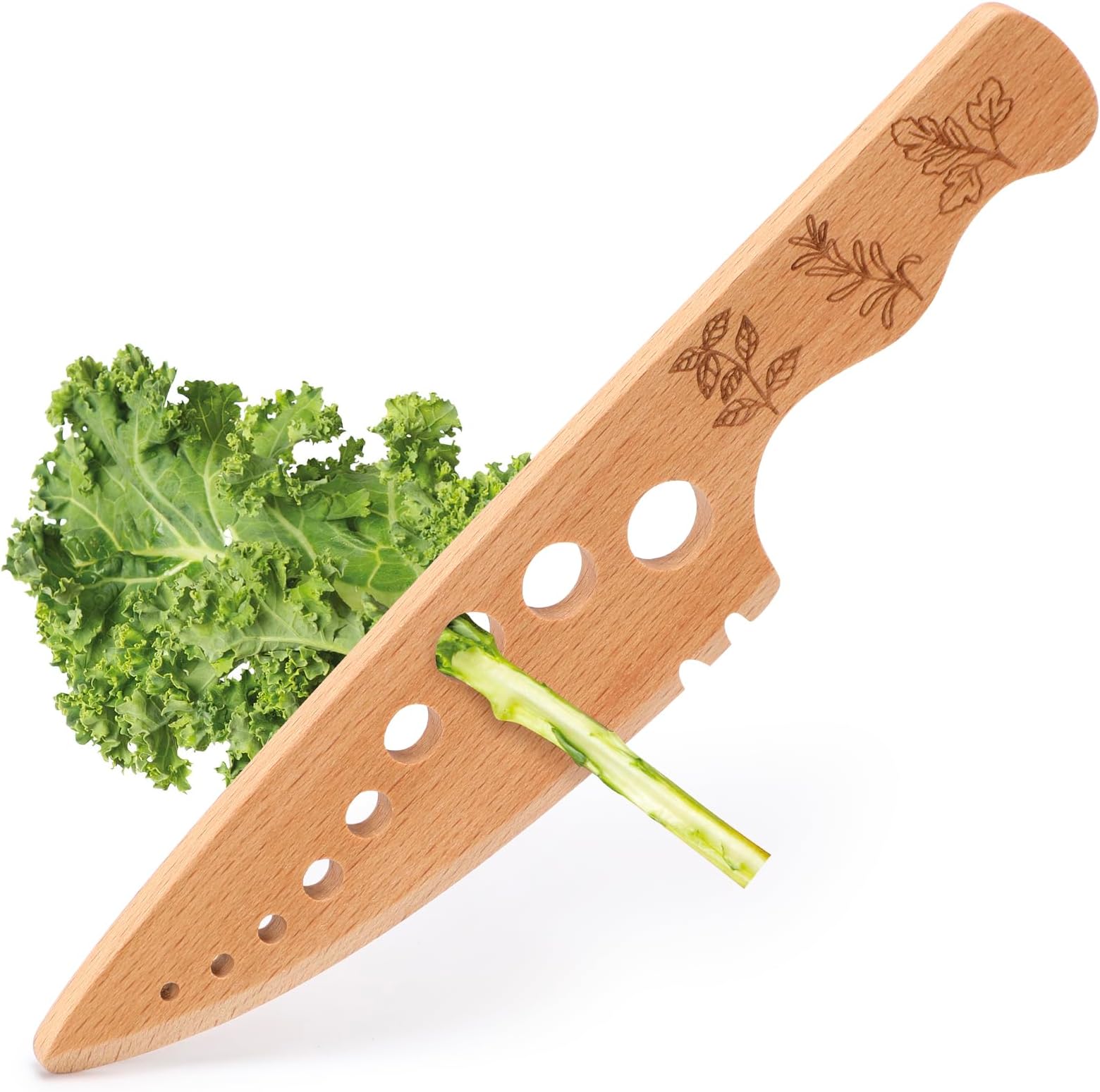 Wooden Herb Stripper Knife Leaves Cutter， Rustic Safe Kitchen Tool for Chopping with Engraved Parsley, Cilantro, Basil, Thyme, Rosemary, Sage Cooking Birthday Christmas Gift for Him Her Mom Housewife