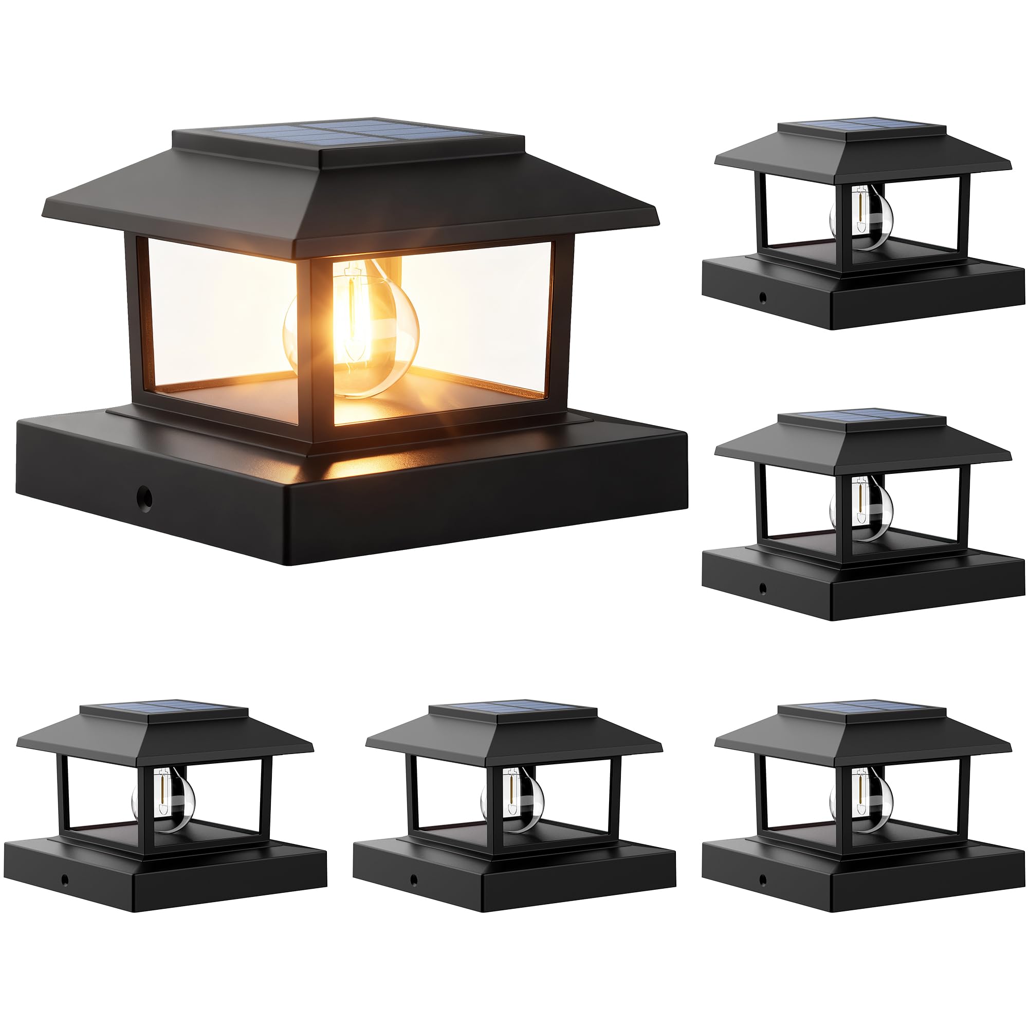 PEVOROS 6 Pack Solar Post Cap Lights Outdoor, Waterproof Fence Post Solar Lights Fit for 4x4 5x5 6x6 Wooden/Vinyl/Plastic Posts, High Brightness Warm White Edison LED for Garden, Deck, Patio