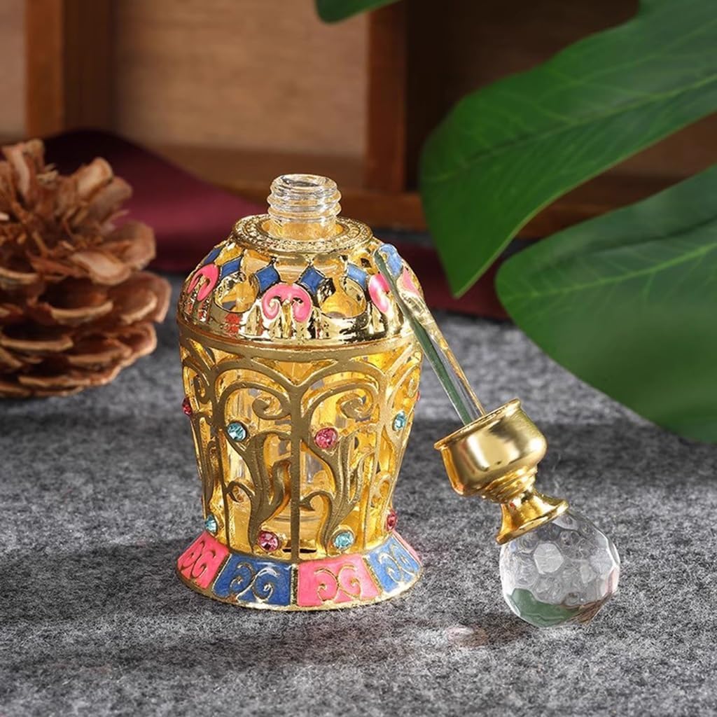 Butelka na perfumy, Antyczne butelki zapachy, Przenośna pusta butelka wielokrotnego napełniania, 1 szt. Złote 10 ml olejków eterycznych ze szkła dekoracyjnego prezenty dla kobiet