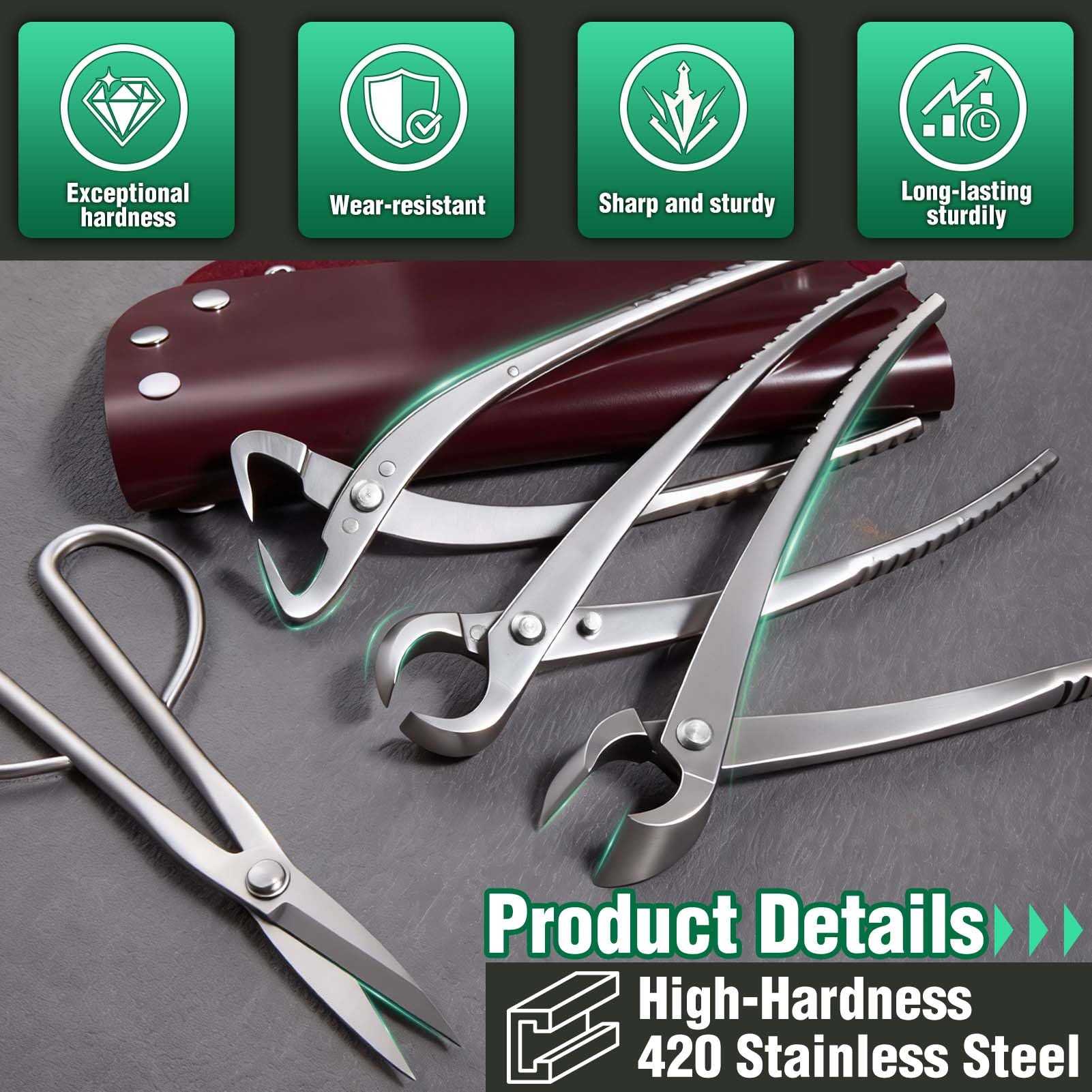 Bonsai Pruning Scissors Set, 4-Piece Toolkit