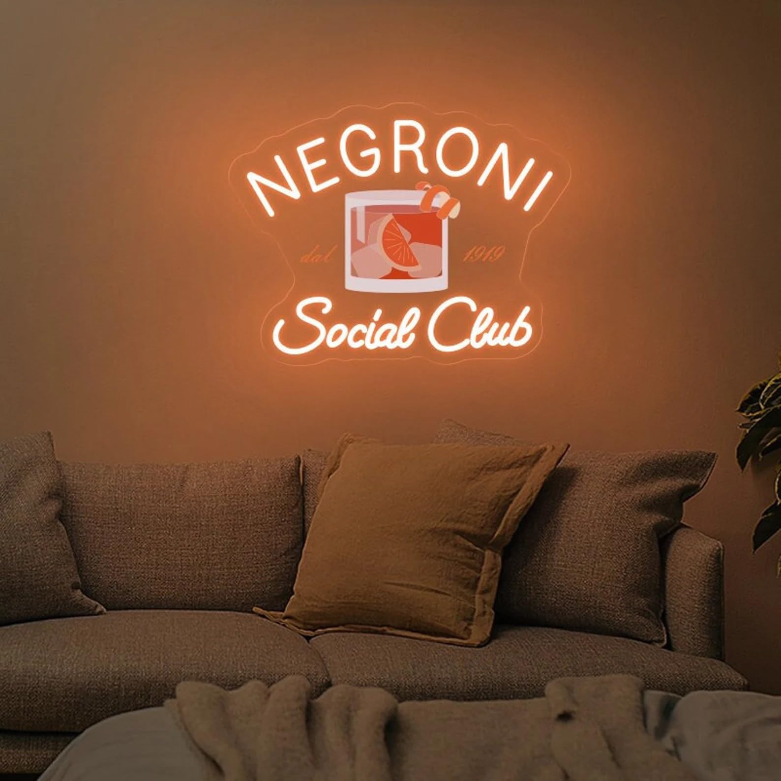 Negroni Social Club Targa LED Neon – Decorazione da parete retrò per cocktail per bar e home bar, regalo per gli amanti del Negroni e barkeeper
