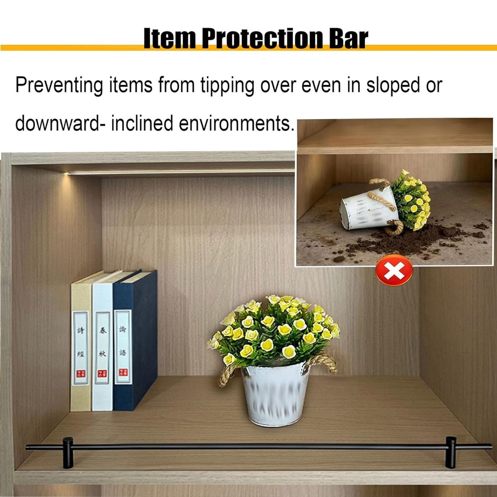 Barandilla para estantes, Paquete de 4 rieles de Aluminio Negro de 42", barandilla Flotante Ajustable para estantes de cristalería y Objetos de colección, barandilla Decorativa para gabinete