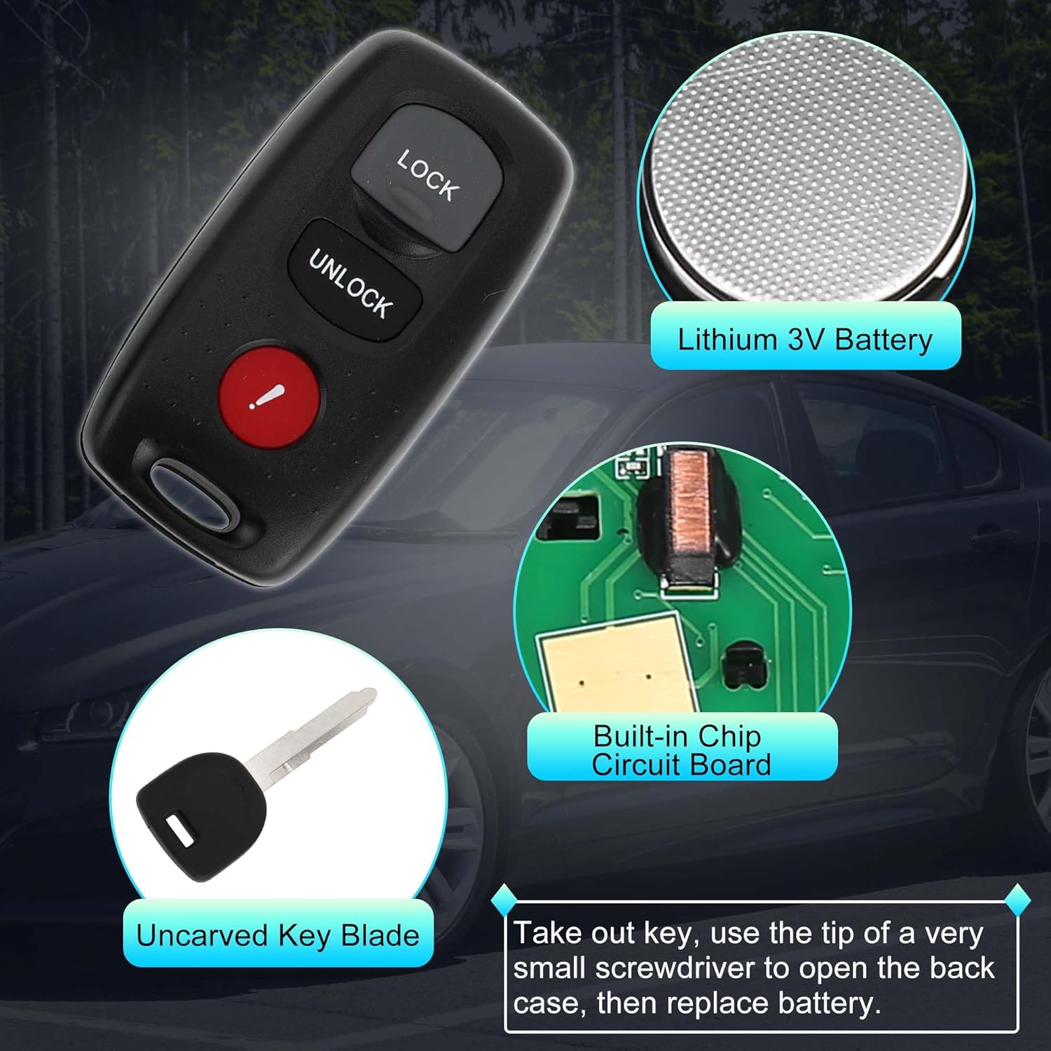 X AUTOHAUX 2 Set 313.8MHz KPU41846 Keyless Entry Remote Ignition Transponder Key Fob for Mazda 3 2004-2006 63 80 Chip 3 Buttons 2 Sets