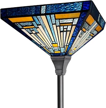 Capulina Tiffany Lamp Blue Amber Stained Glass Torchiere Floor Lamp