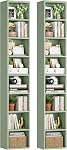 FOTOSOK White Bookshelf 8-Tier Narrow Bookshelf, 11.6 X 9.3 X 70.9 Tall CD DVD Media Tower Rack with 4 Adjustable Shelves, Tall Narrow Bookcase Slim Display Bookshelf with Cube Storage for Home Office