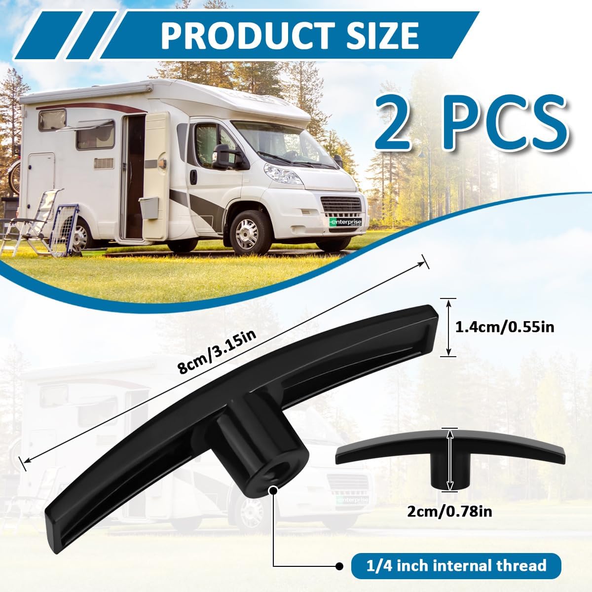 2pcs Aluminum RV Dump Valve Handles - Black Replacement for Valterra Waste Tanks, Universal Size Fits Gate Valves, Durable RV Sewer Valve Handle Replacement Parts