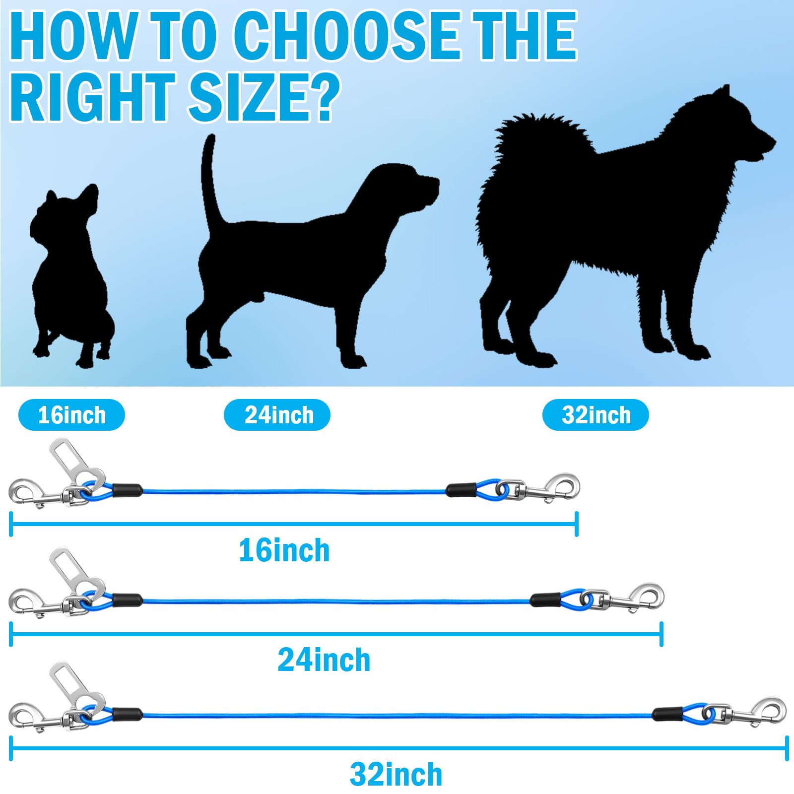 HaiYUAN Dog Car Safety Harness,24 Inch/60 cm Double Clips Seatbelt Dog Leash，No Chew seat Belts for Dogs（2 Pack Blue） - image 4