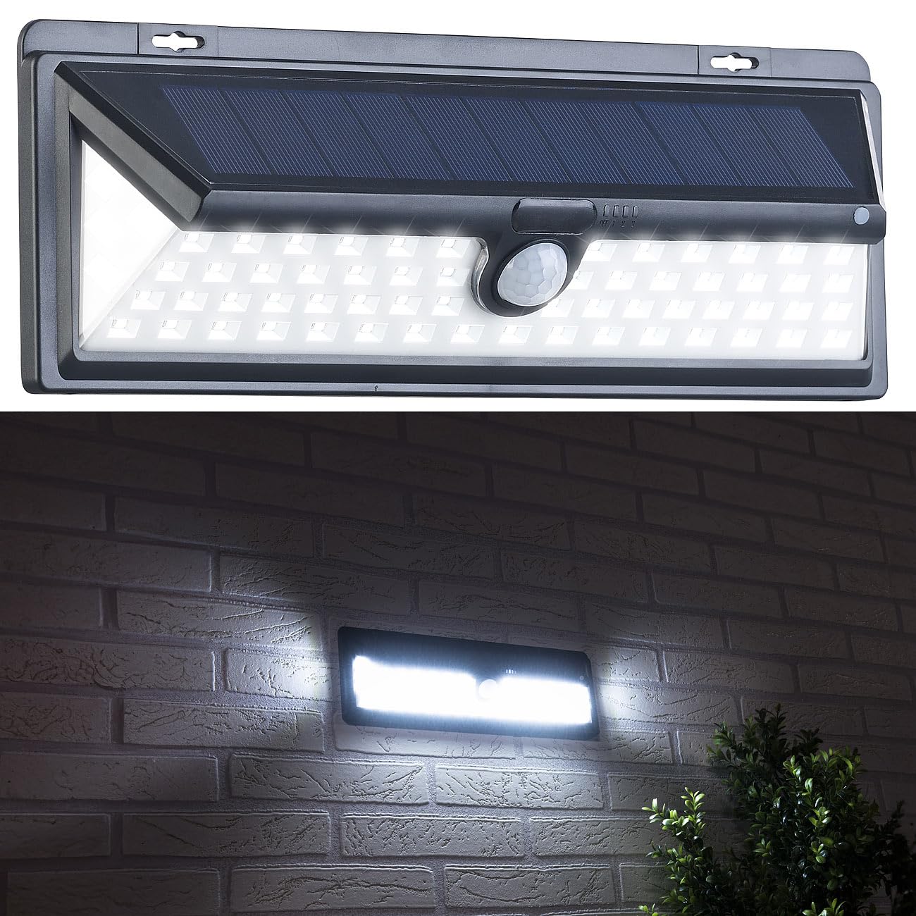Luminea Solar Außenleuchten: 2er-Set Solar-LED-Wandleuchten, Bewegungs-Sensor, Akku, 800 lm, 13,2 W (LED-Nachtlicht, Licht-Sensor-Lampen, Akkus)