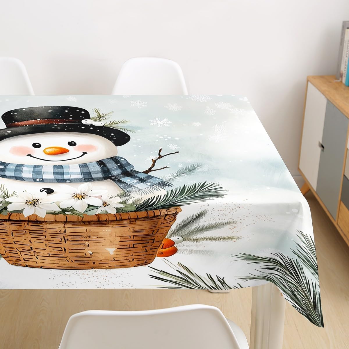 Tovaglia Antimacchia Rettangolare Simpatico Pupazzo di Neve, Tovaglie da Tavolo Impermeabile Poliestere Inverno 3D, per Natalizia Cucina Feste Giardino, 200x200 cm A/B2552