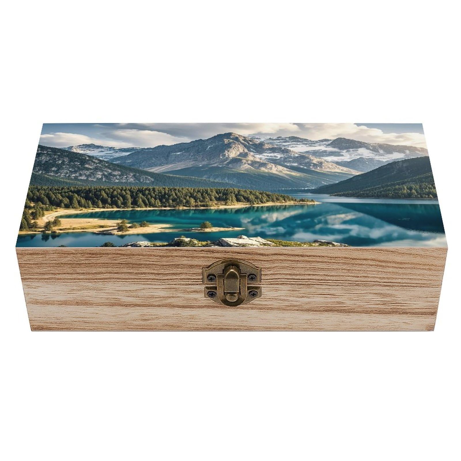 asbwuo Lake Under Mountain Wood Keepsake Box Wooden Box with Hinged Lid