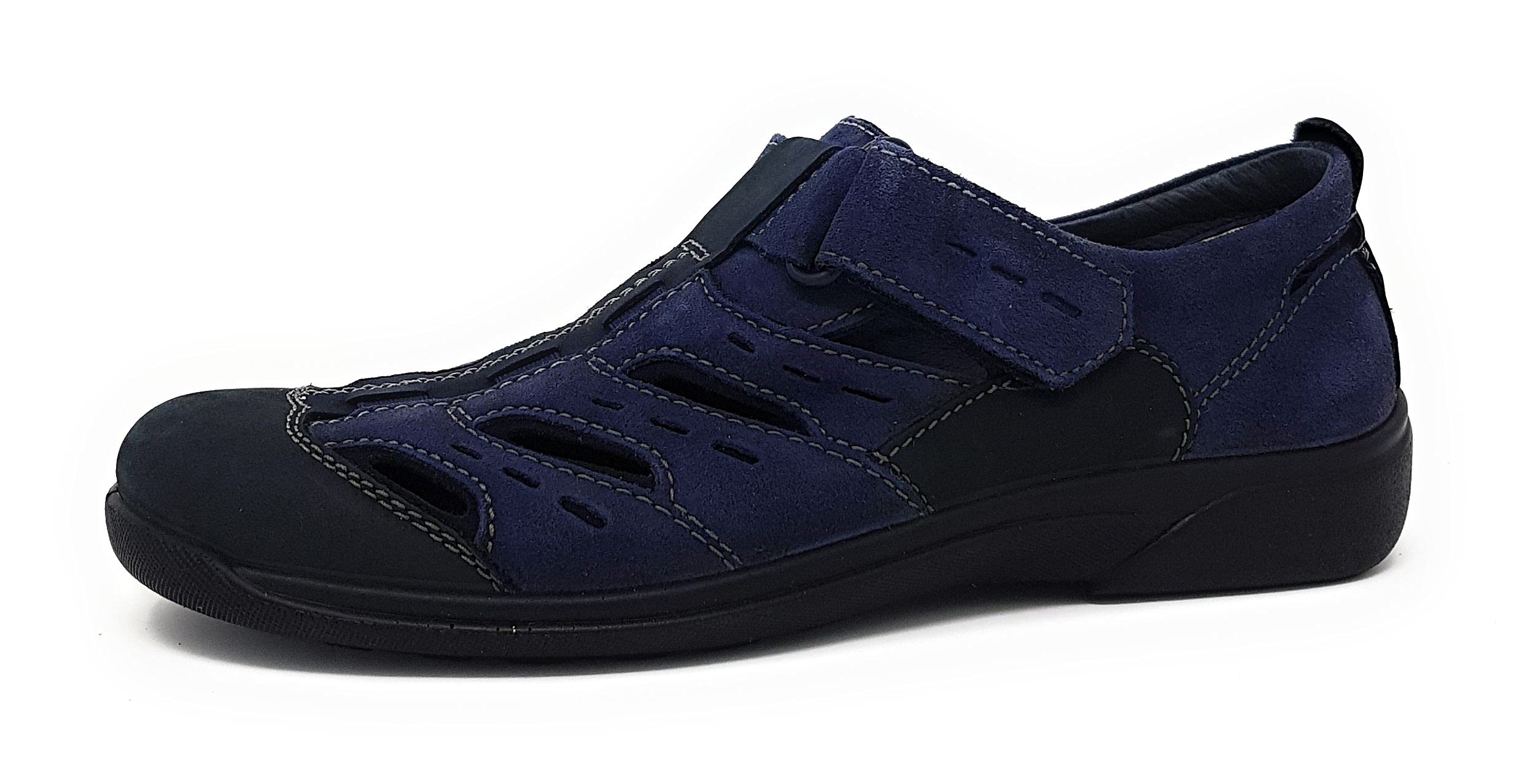 Rohde Rostock 1233 Men's Leather Slippers with Velcro Fastening, Blue, 9.5 UK