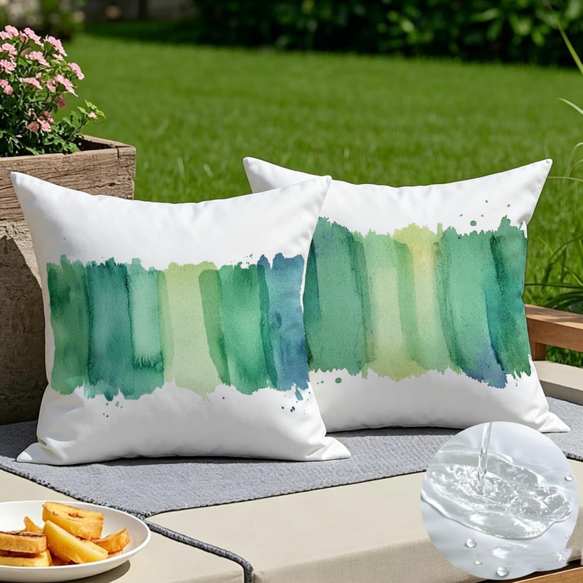 Housse coussin vert 60x60 en lin avec fermeture éclair invisible pour chaise