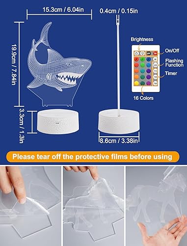 Miniatura 3 de FULLOSUN Regalo de tiburón, luz nocturna de tiburón para niños (con control remoto), luces de iluminación 3D, regalo para niños, 16 colores