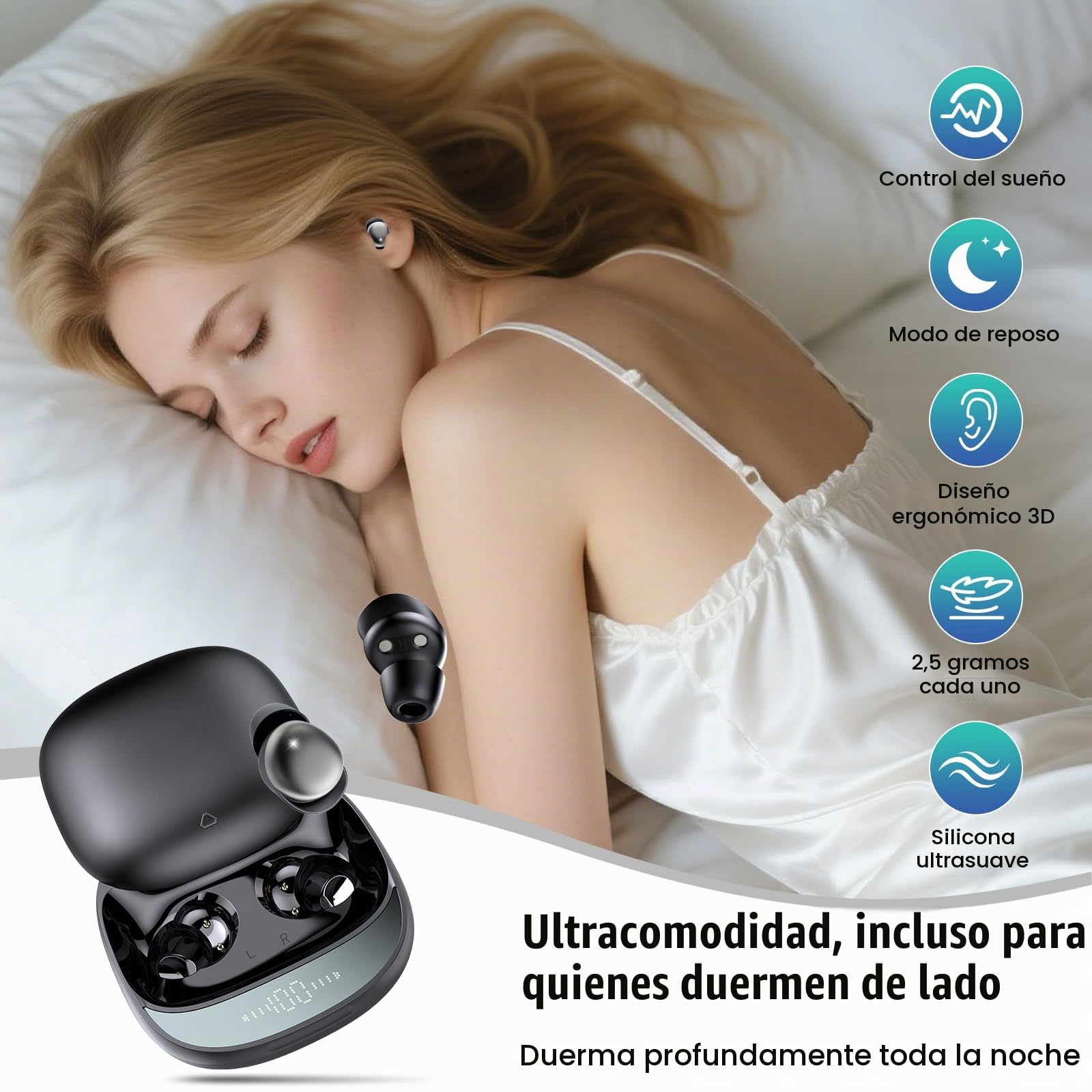 Auriculares Inalámbricos para Dormir, Bluetooth 5.4, True Wireless, 6 EQ, 48H