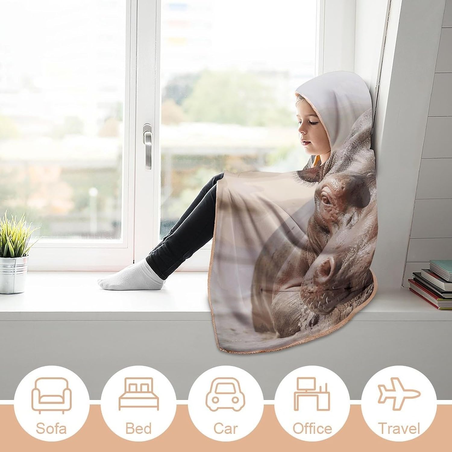 Hippopotamus in Water Wearable Hooded Blanket, Ultra Soft Arctic Velvet Cape Cloak Unisex - Cozy Wearable Blanket