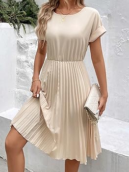 Women's Club Long Midi Dress Elegant Pleated Short Sleeve Women's Club Long Midi Dress Elegant Pleated Short Sleeve