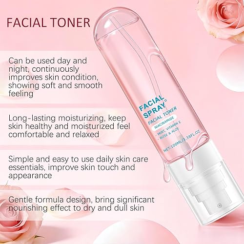 Miniatura 4 de Nicotinamide Facial Spray with Rose, Aloe Extract & Vitamin E, Deep Hydration, Smooth and Hydrated Skin for All Skin Types, 3.38 fl oz