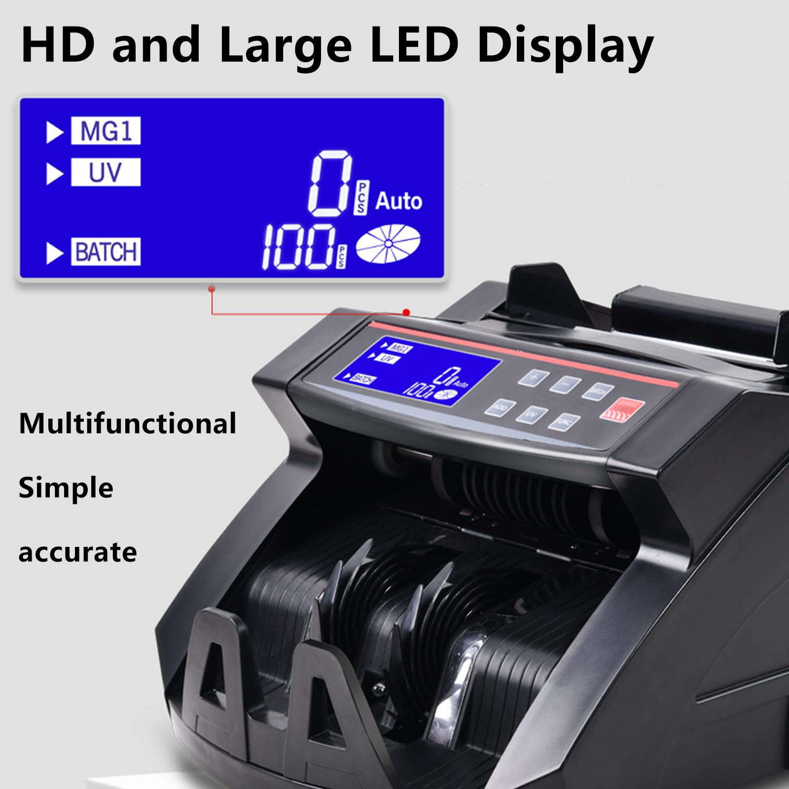 Detector LED de billetes falsos para USD/EUR/JPY/HKD, doble detección UV/Mg, máquina contadora de efectivo para empresas comerciales multinacionales