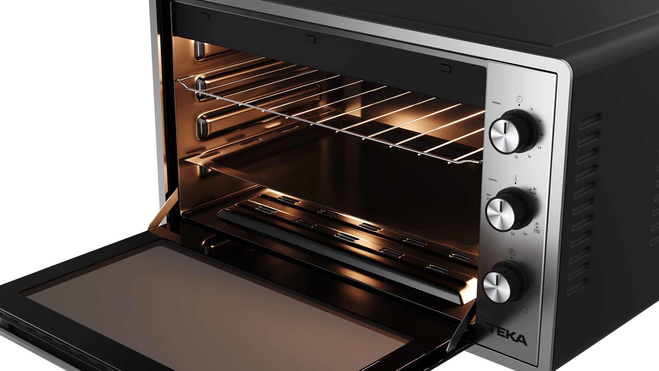 TEKA GrandChef Horno Sobremesa Multifunción 36,6L, Grill 1300W, HydroClean, Temporizador 90 Min, Puerta Doble Cristal, Luz LED, Parrilla y Bandeja, FSO 424 GR