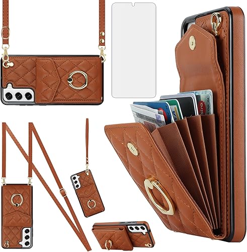 Funda de teléfono para Samsung Galaxy S22 Plus S22+ 5G Funda tipo cartera con protector de pantalla de vidrio templado, correa de muñeca, soporte