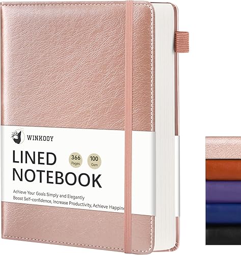 Miniatura 8 de Cuaderno de diario rayado, 366 páginas, diarios de tapa dura de cuero para escribir grueso A5, cuaderno clásico con rayas universitarias con lazo