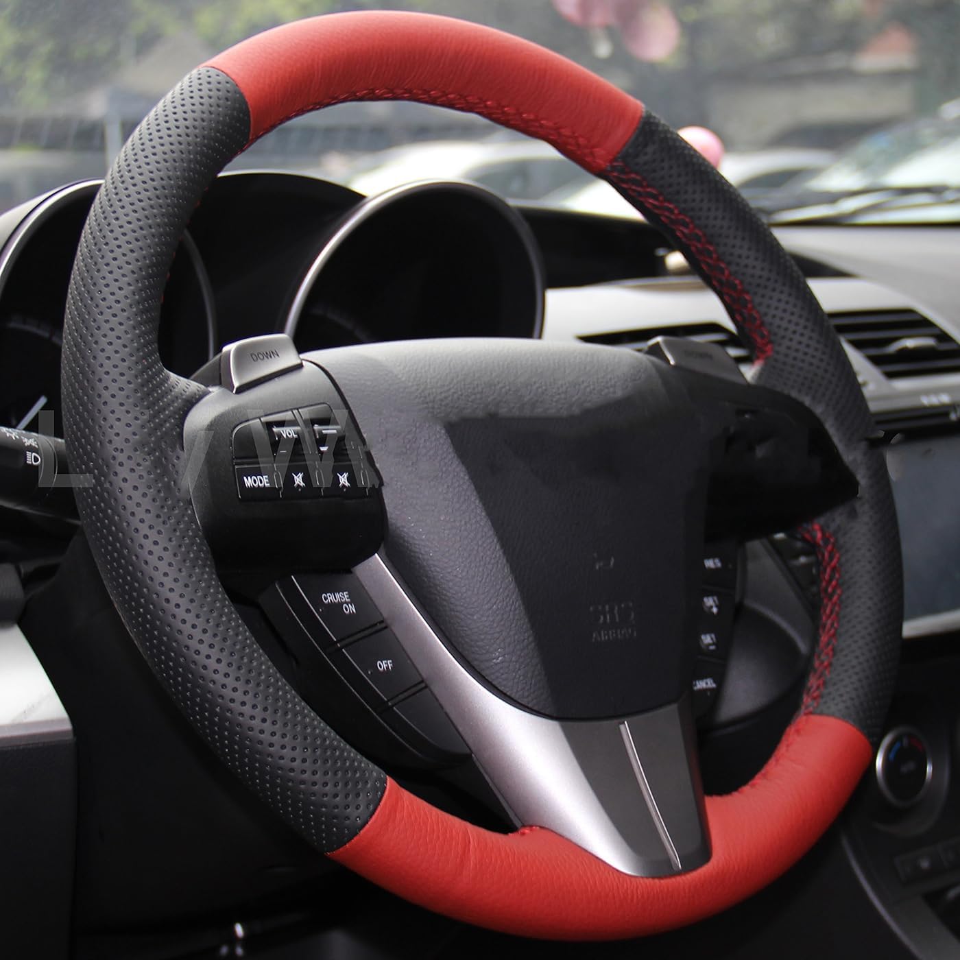 Loncky Genuine Leather Auto Custom Steering Wheel Cover for Mazda 3 2010-2013/ Mazda 6 2011-2013 / Mazda 5 2012-2015 / Mazda CX-7 2011 2012 2013/ Mazda CX-9 2010 2011 2012 2013 2014 2015 Accessories