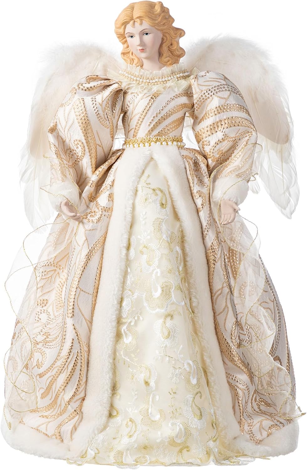 eUty 24" Christmas Angel Tree Topper, Angel Tree Toppers with White Wings, White Gold Figurine Treetop for Christmas Decorations Home Decor