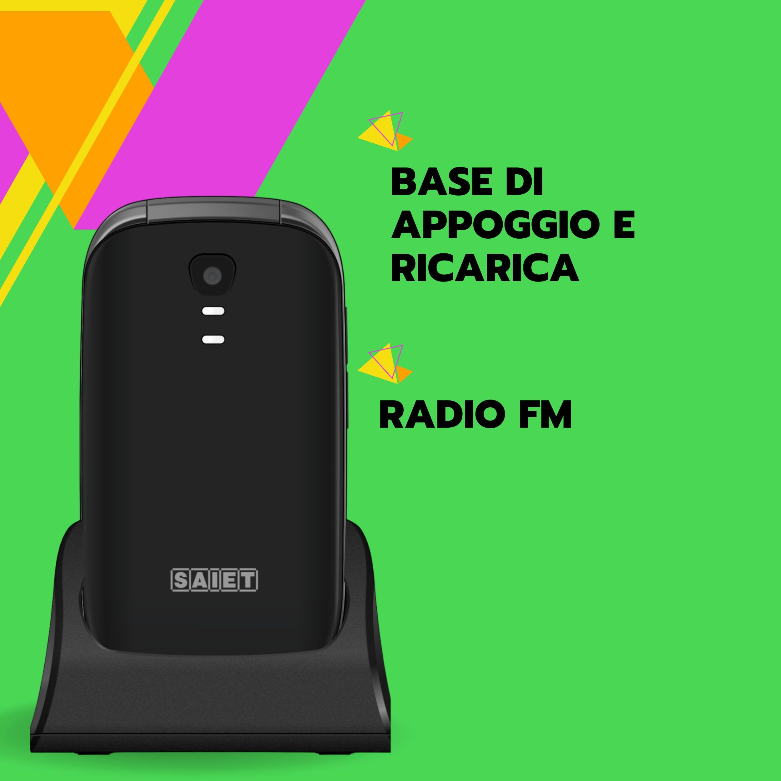 SAIET - Cellulare per Senior Facile da Usare FOCUS - Telefono per Anziani Tasti e Caratteri Grandi - Cellulare Anziani con Audio Amplificato - Nero