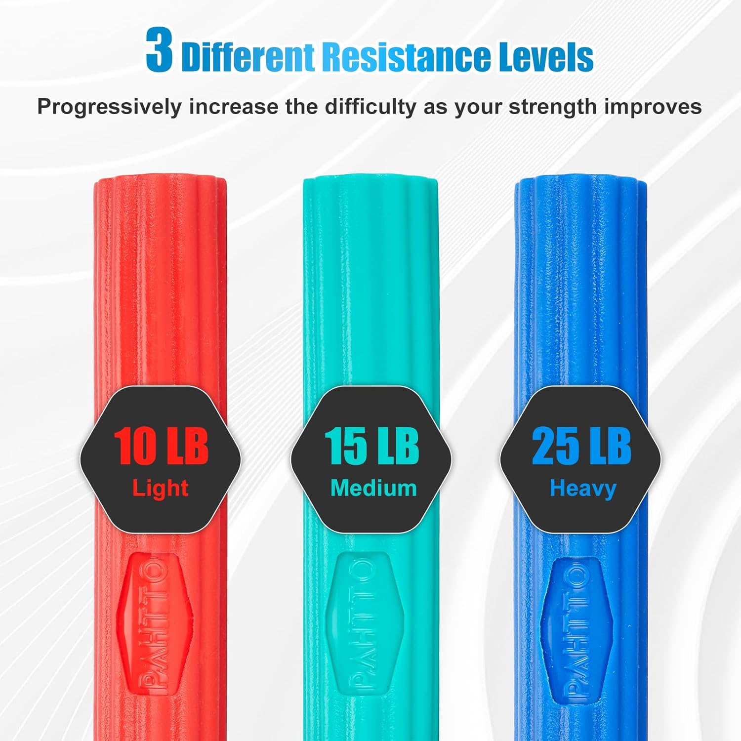 PAHTTO Flexible Resistance Bar for Physical Therapy, Resistance Exercise Twisting Bar for Tennis Elbow, Tendonitis Pain Relief & Grip Strength Trainer, Non-Slip 3 Resistance Levels
