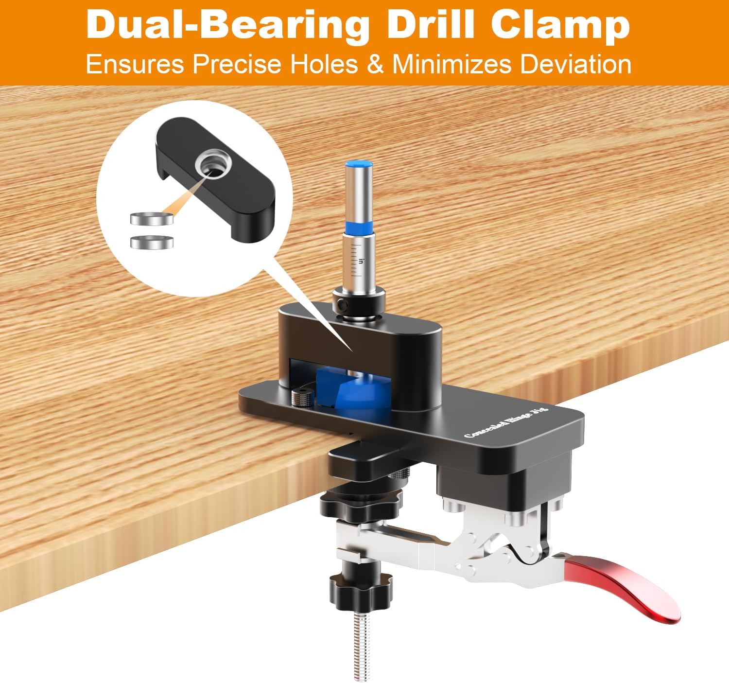 Concealed Hinge Jig with Quick Clamp, 35mm & 26mm Drill Bits Set, Aluminum Cabinet Door Hole Locator Tool with Depth Stop, Adjustable for 15-30mm Thickness Woodworking