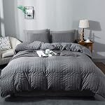 AveLom Brown Duvet Cover King(104 x 90 inches), 3 Pieces (1 Duvet Cover, 2 Pillow Cases), Seersucker Striped Soft Washed Microfiber Textured Duvet Cover Set with Zipper Closure, Corner Ties