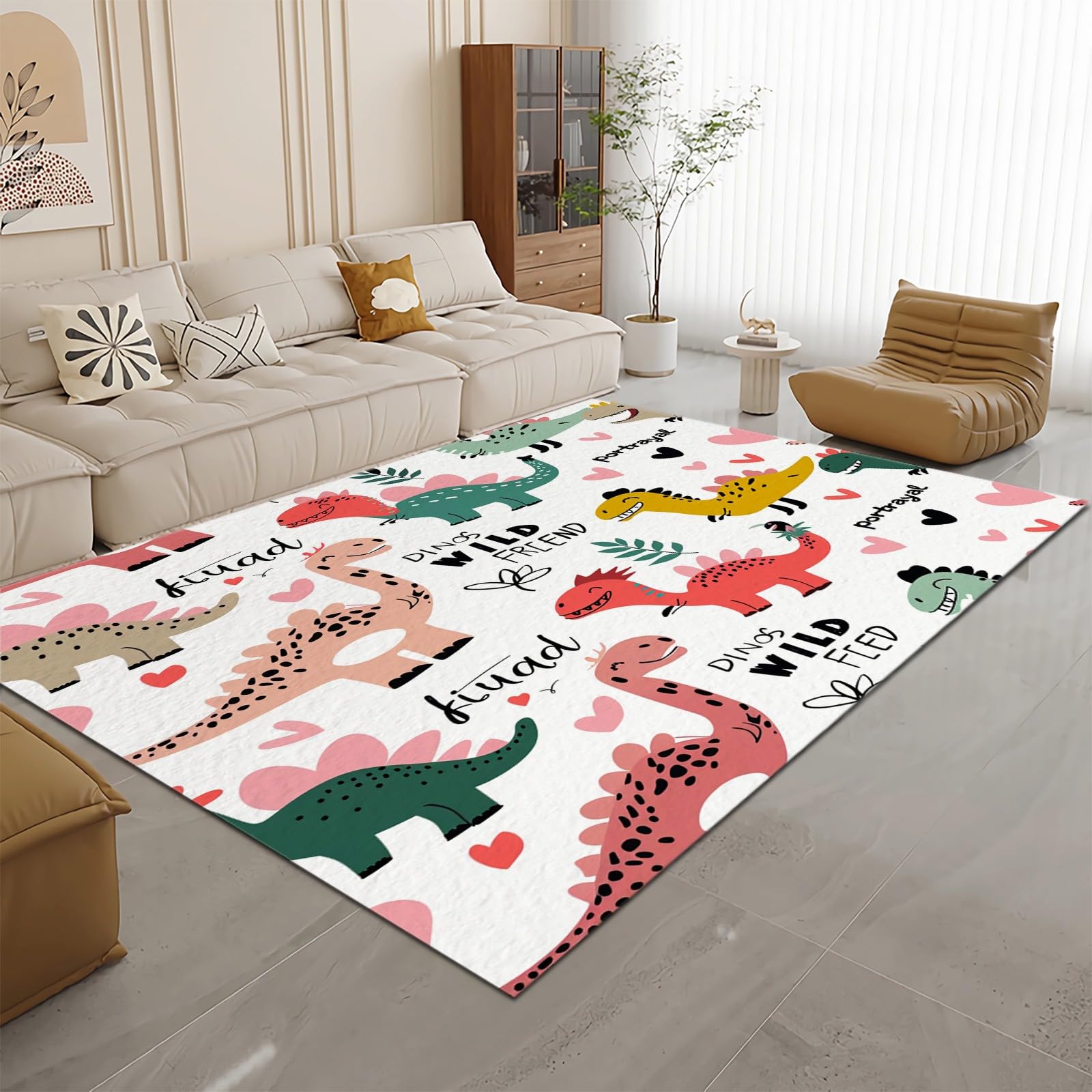 Generisch Teppich Wohnzimmer 3D Cartoon-Dinosaurier 120x170 cm Teppich Rutschfester Weich Carpet Bodenmatte Fußmatte für Jugendzimmer Esszimmer Schlafzimmer Küchenboden Flur