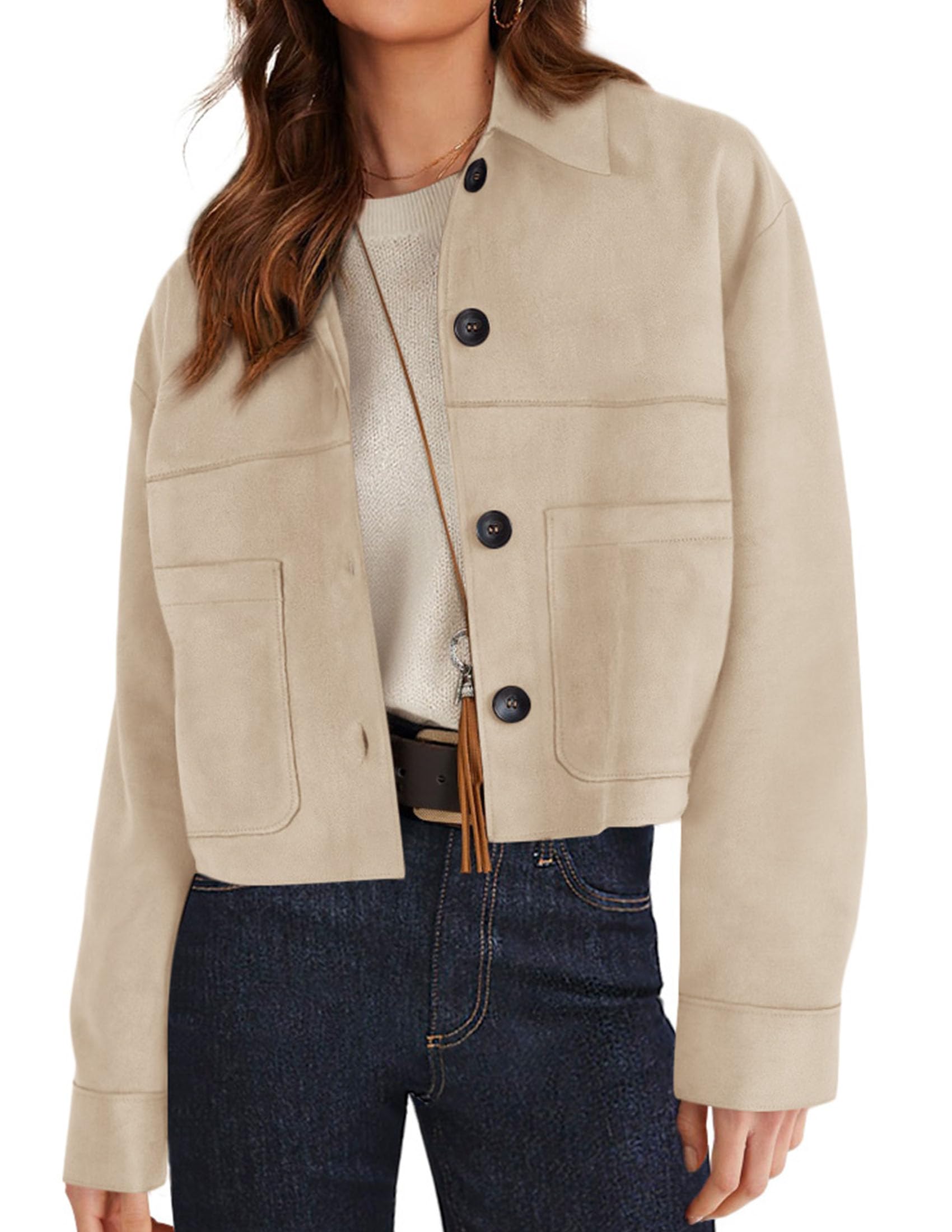 PRETTYGARDEN Faux Suede Cropped Jacket