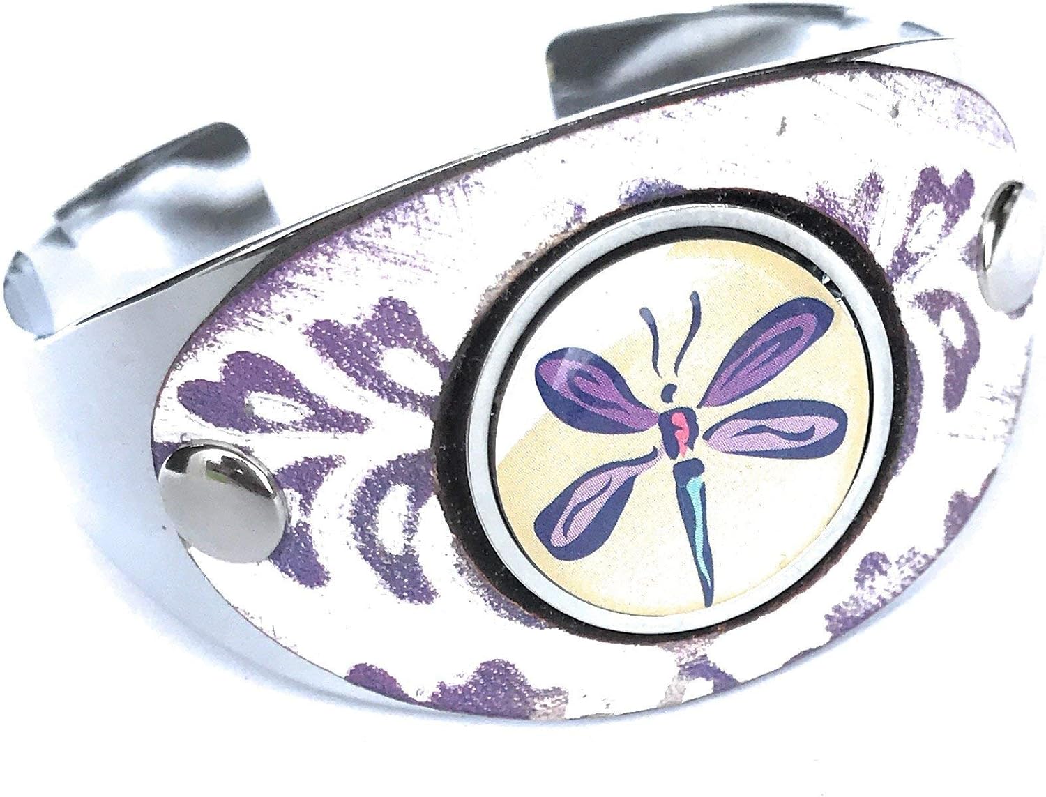 One Putt Golf Ball Marker Silver Bracelet Cuff White Purple Dragonfly Jewelry Gift Ideas For Women