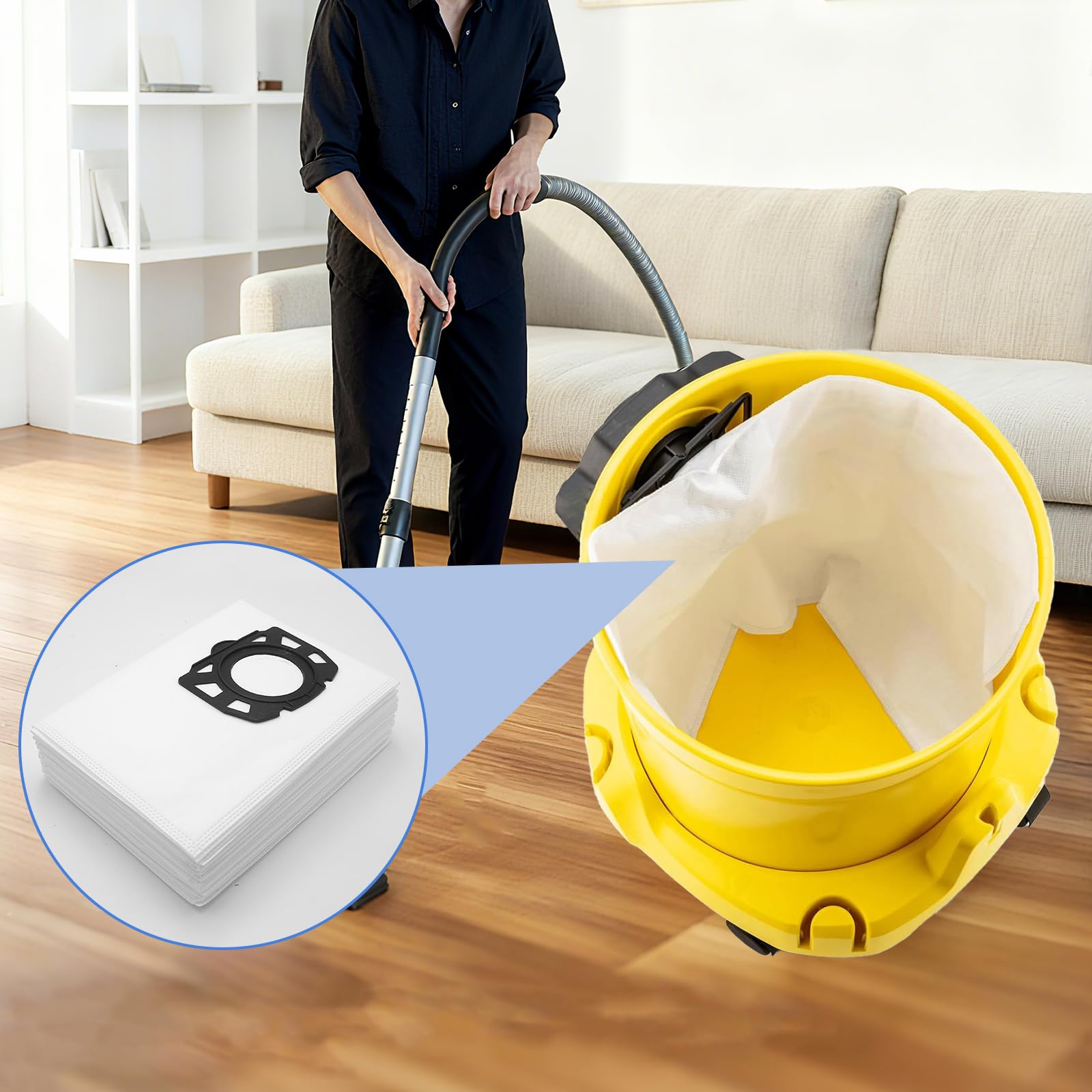 10 sacchetti per aspirapolvere Kärcher WD 2 Plus/WD3/KWD1/KWD2/KWD3/MV3/WD3.200-WD3.800M/SE4001/SE4002 | Sostituisce 2.863-314.0 | Compatibile con aspirapolvere a umido e secco