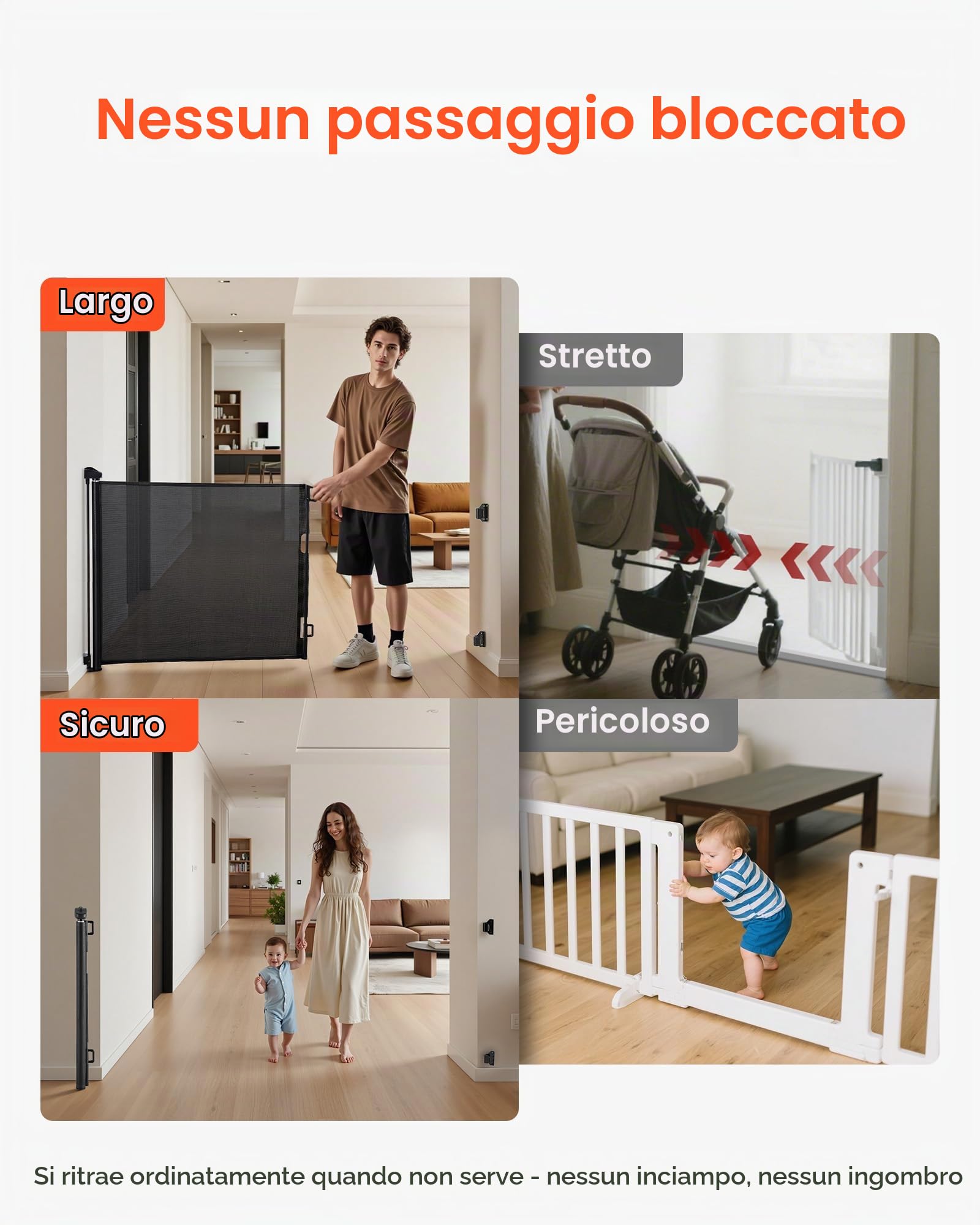 VEVOR Cancelletto Retrattile, Installazione Interna 1850 mm di Larghezza, 980 mm di Altezza, con Strisce in Fibra di Vetro Rinforzata, Impedisce che Si Infilino, Cancelletto in Rete per Cani, Nero