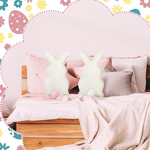 Miniatura 5 de Yuntau 2 almohadas de Pascua con forma de cola de conejo blanco, almohada para abrazar, almohada de conejo abrazable, decoración para Pascua,