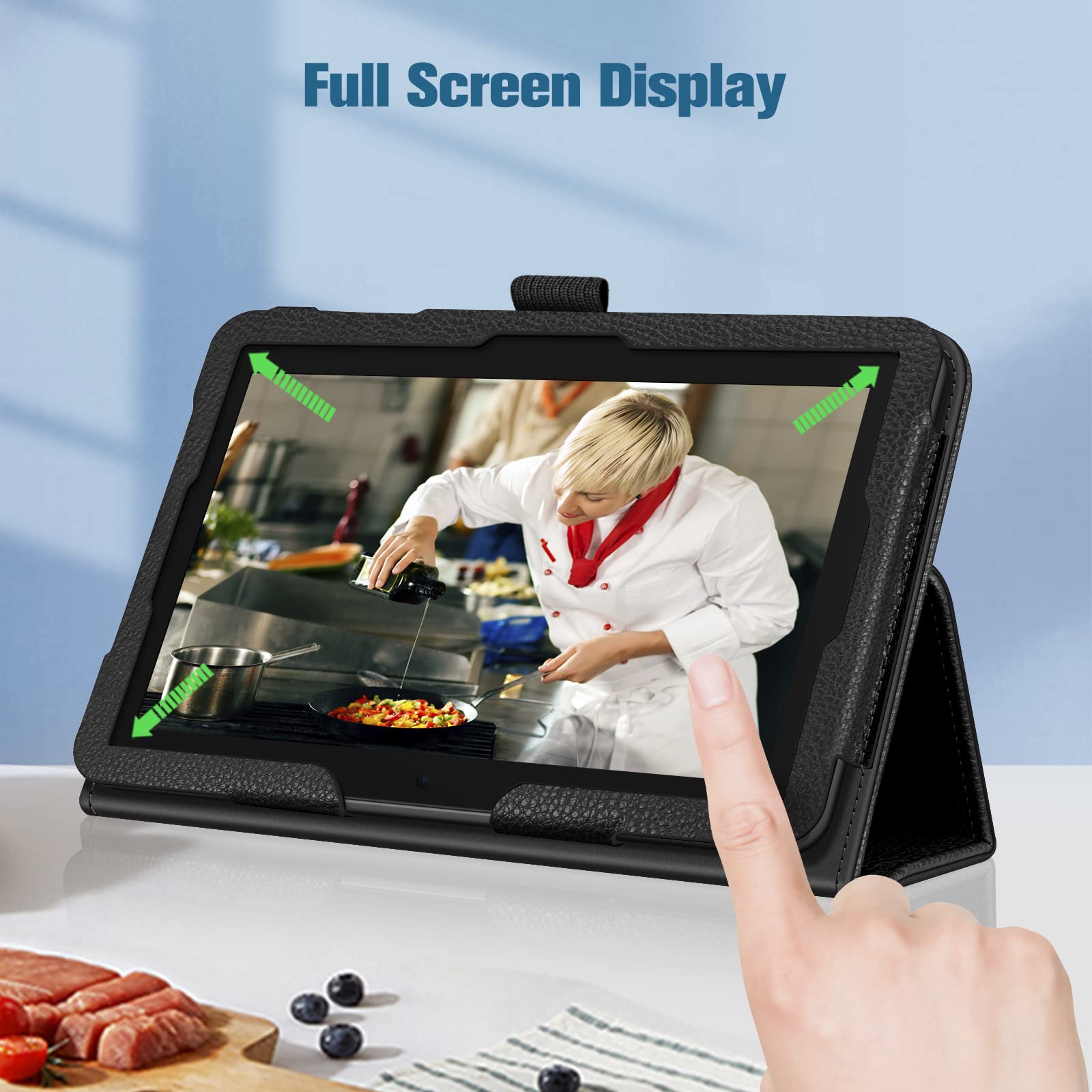 Funda tipo folio para tablet Fire 7 (12ª generación, versión 2022), último modelo, piel vegana de alta calidad, delgada, plegable, con función de reposo/encendido automático, color negro 8