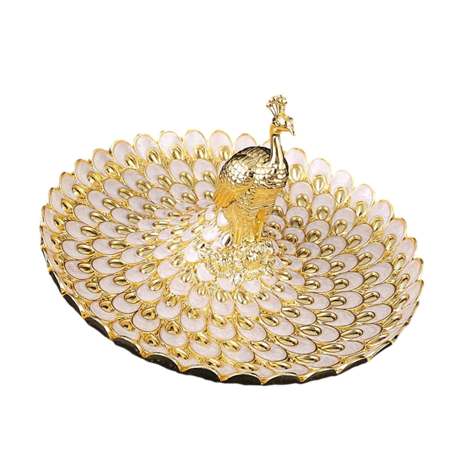 ZWWAAZHF Golden Embossed Snacks Tray Peacocks Pattern Metal Serving Spacious Design for Entertaining Guests Artistic Serving Tray