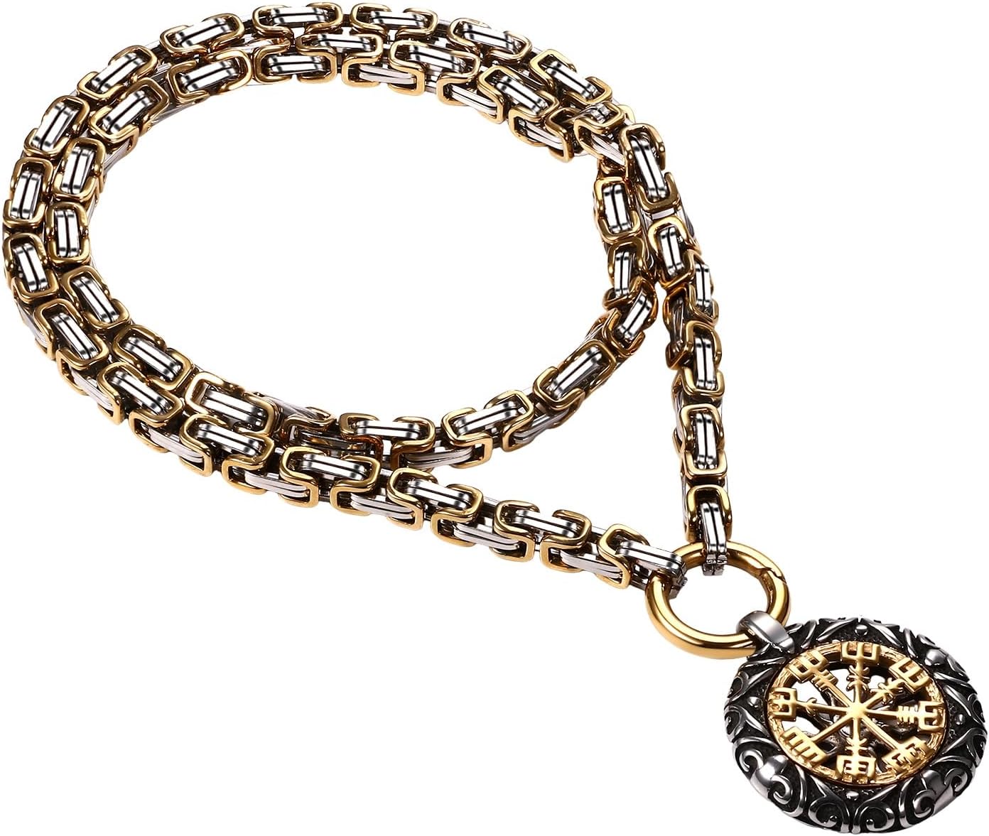 Viking Odin Spear Necklace: Mens Stainless Steel Byzantine Chain Amulet Pendant Norse Mythology Biker Jewelry for Christmas